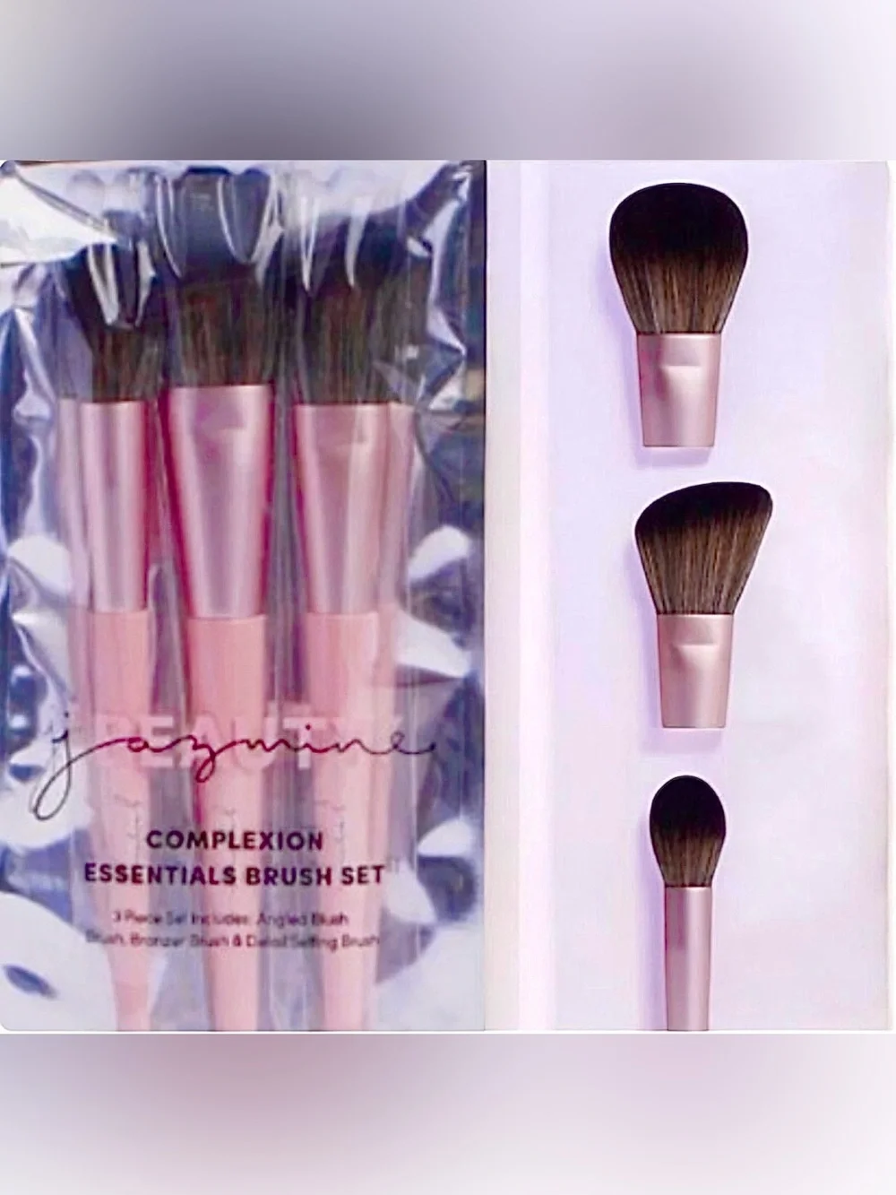 JAZMINE BEAUTY 3Pc “Complexion Essentials” Brush Set - NIB -  Lmt Ed.